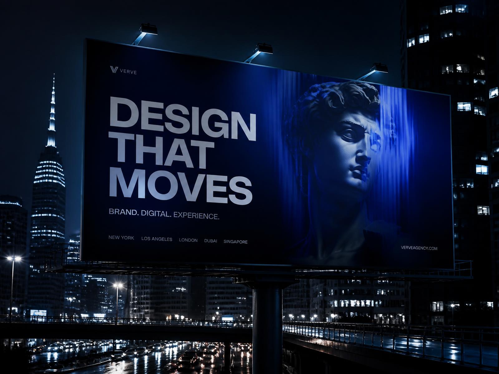 Business marketing advertising creative with blue light beam on dark background
