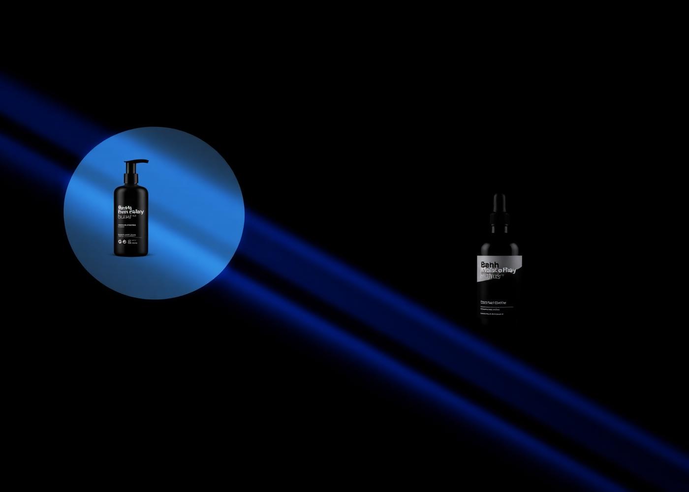 Premium product advertisement creative with dramatic blue lighting on dark background