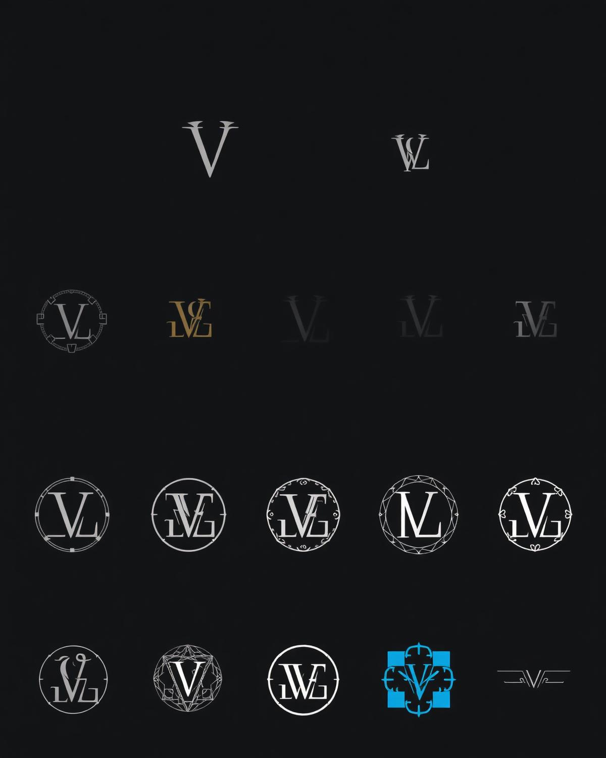 Luxury monogram logo collection presentation board on dark background