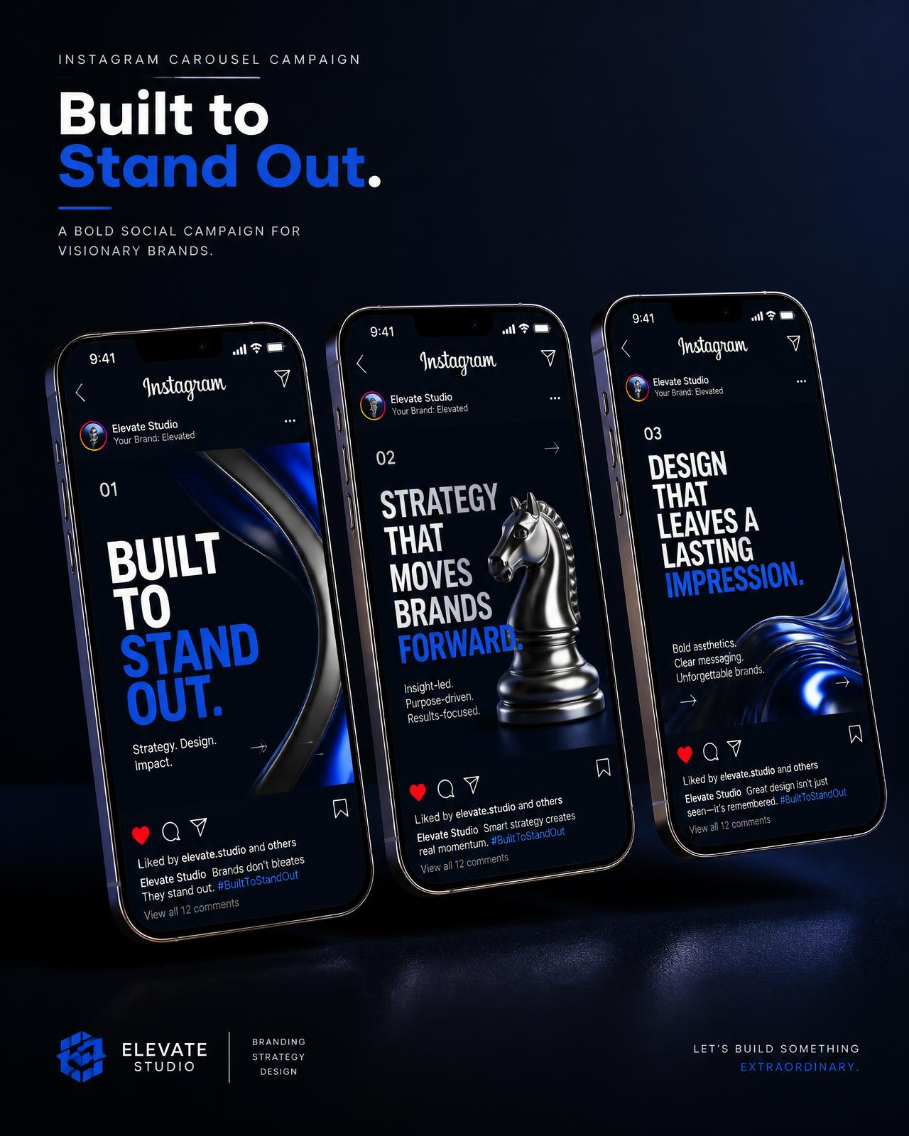 Creative Instagram campaign layout shown on mobile screens