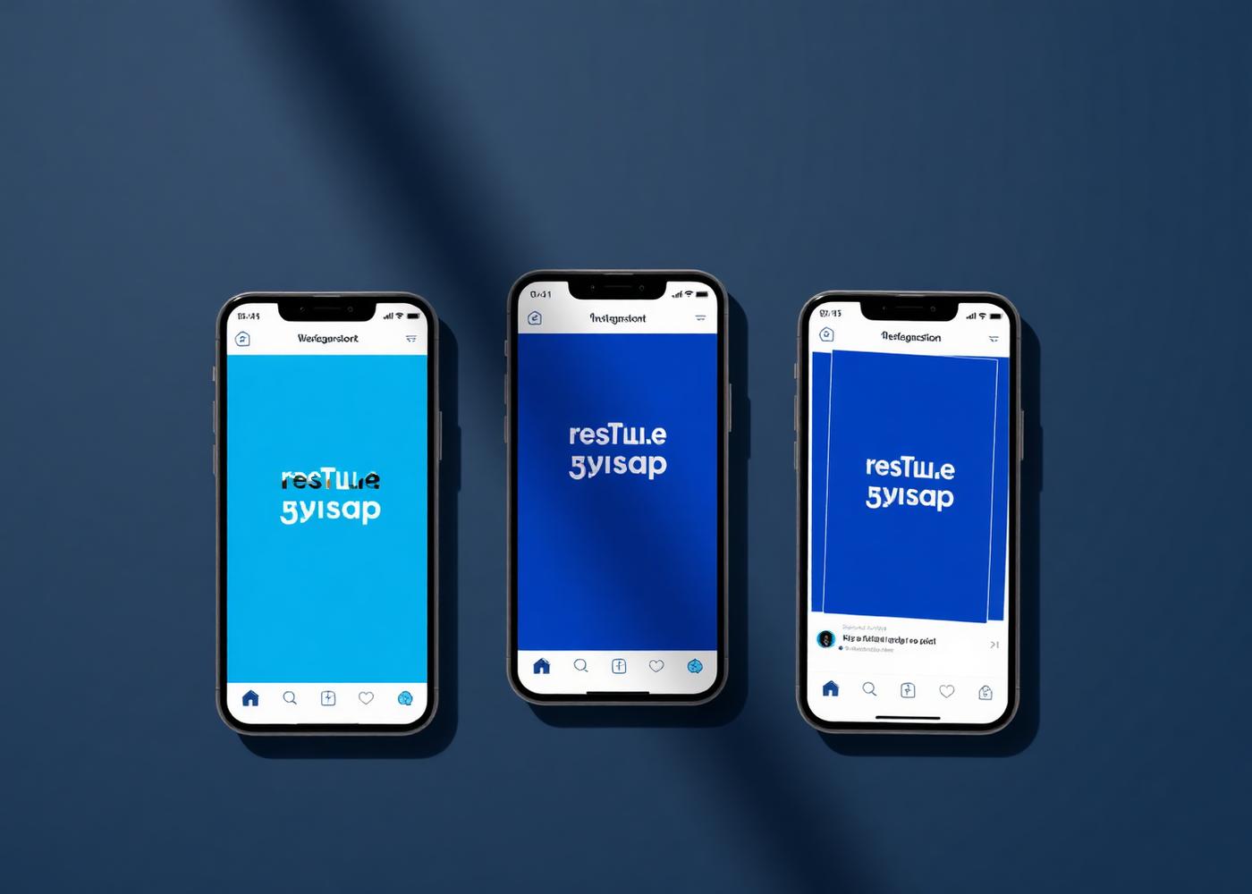 Social media campaign design shown across three mobile screens with blue post creatives